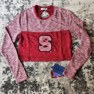 NUYU NC State University Wolfpack Red Terry Long Sleeve Crop Top Small NWT